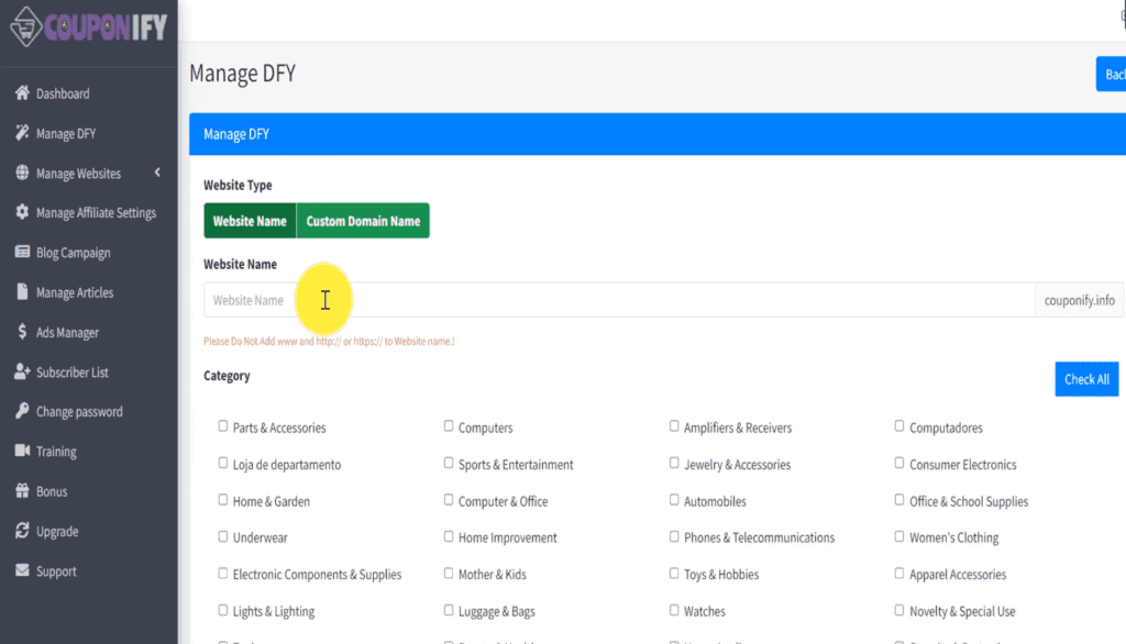 couponify dashboard