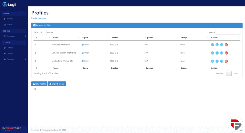 logii browser dashboard