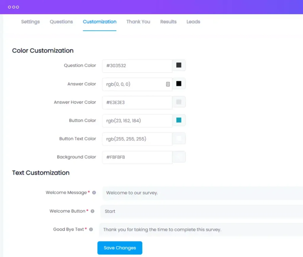 customise surveys