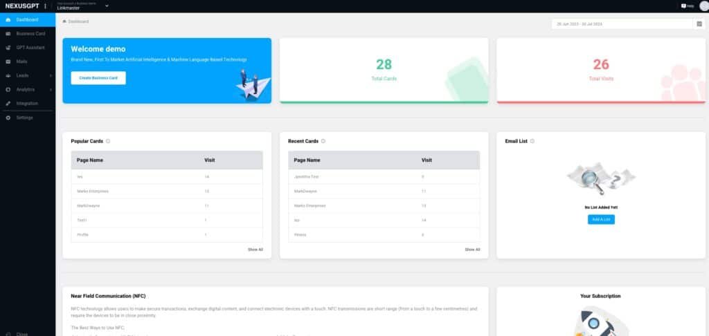 NexusGPT dashboard