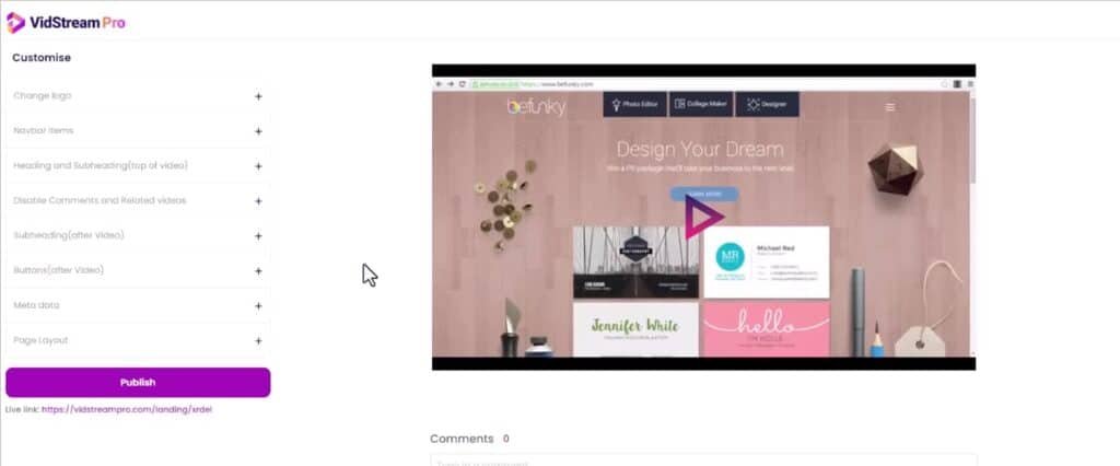vidstream pro landing page builder