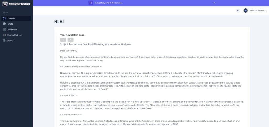 newsletter linchpin ai dashboard