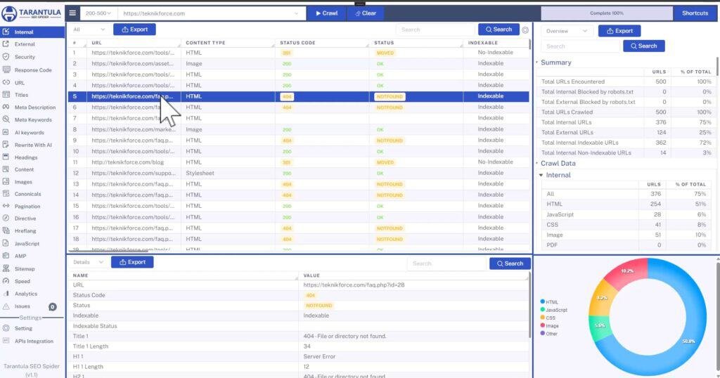 tarantula seo spider website audit